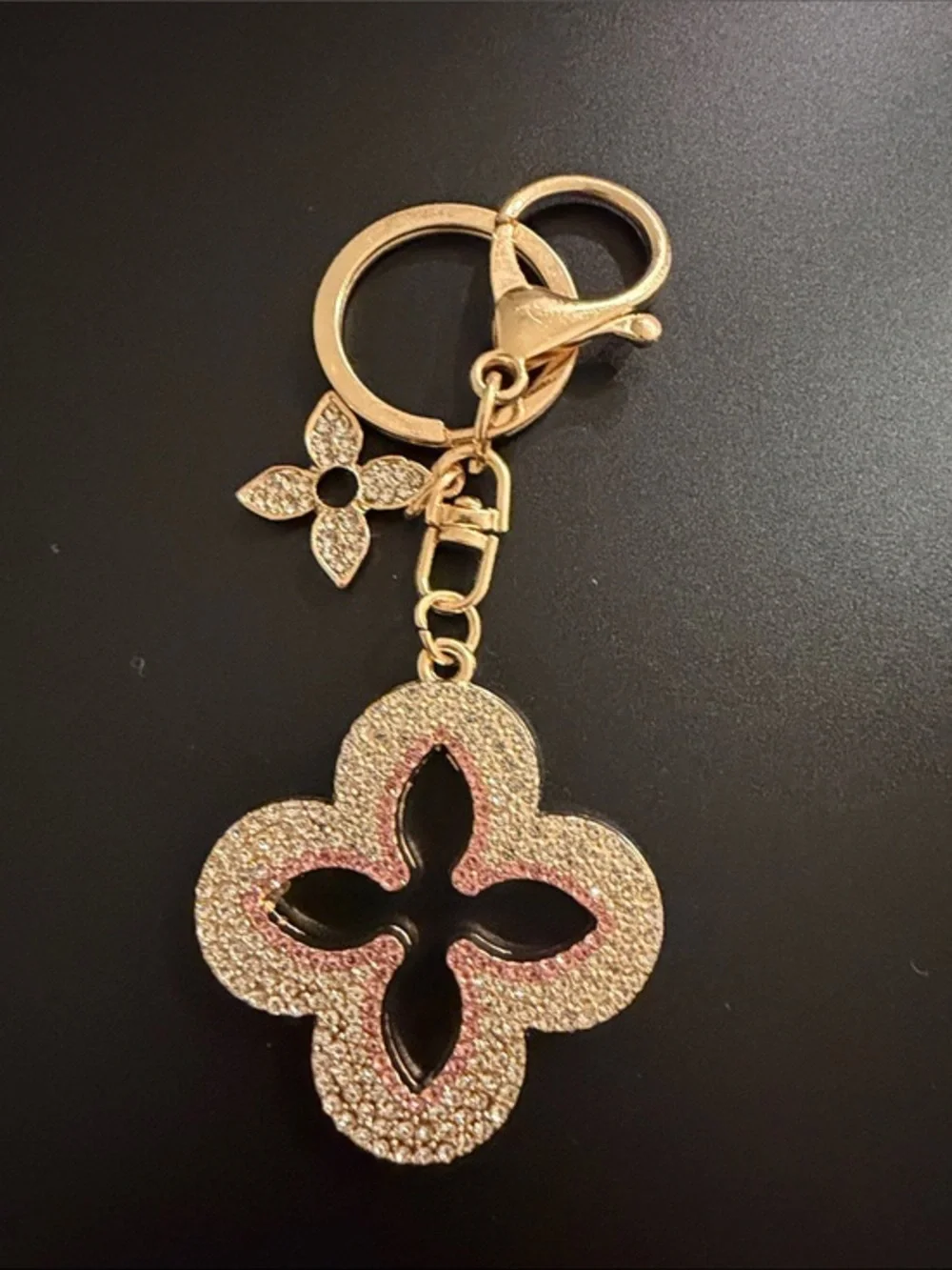 Blooming Flower Gold & Pink Crystal Flower Keychain Bag Charm